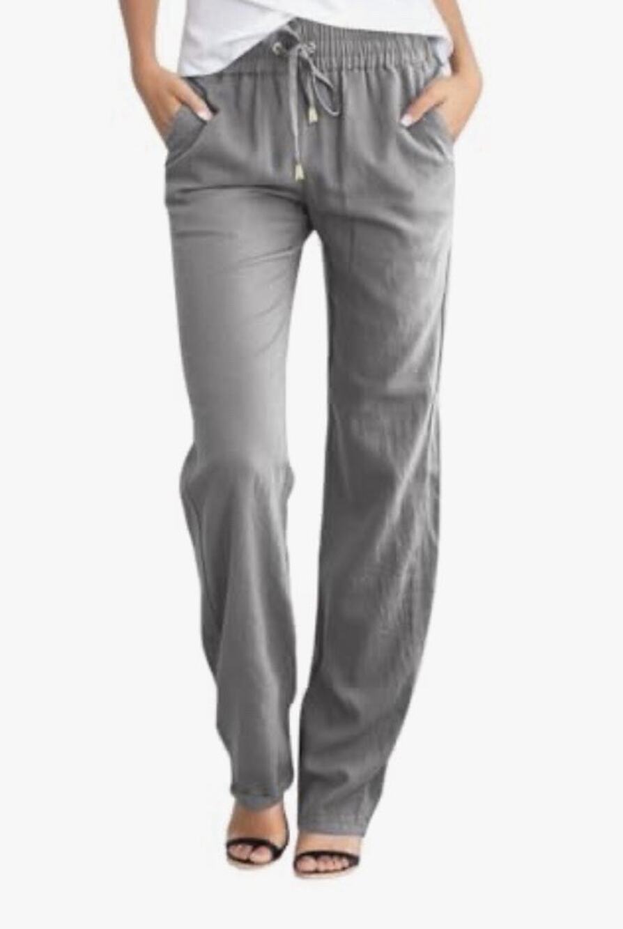 Gray Linen Look Pull-on Pants With Drawstring Soft Size Large New